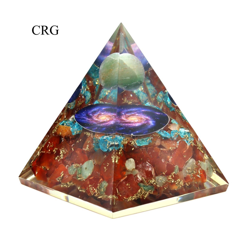 QTY 1 - Carnelian Agate Orgonite Pyramid with Astronomy Inclusions / 3.5-4.5" AVG