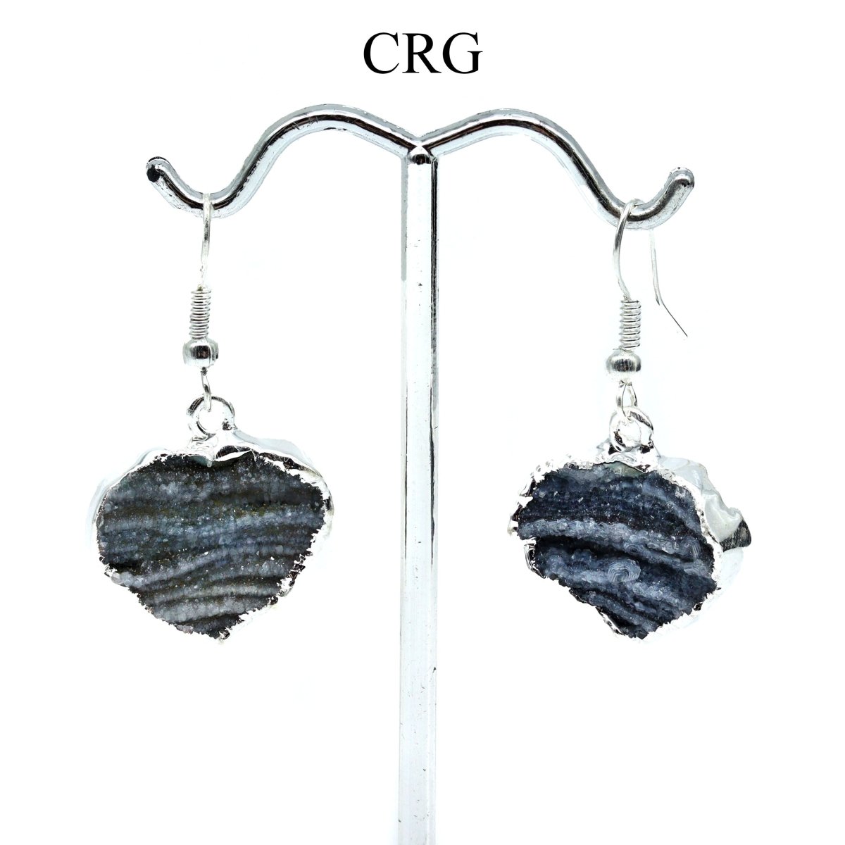QTY 1 - Chalcedony Agate Druzy Heart Earrings with Silver Plating / 0.5-0.75" AVG