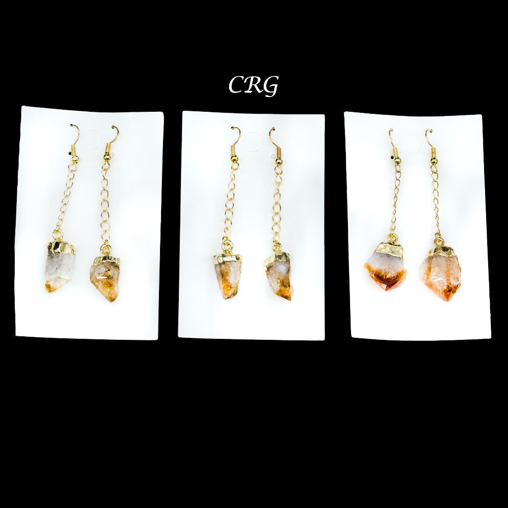 QTY 1 - Citrine Point Earrings with Gold Plated Tops / 1-2" AVG