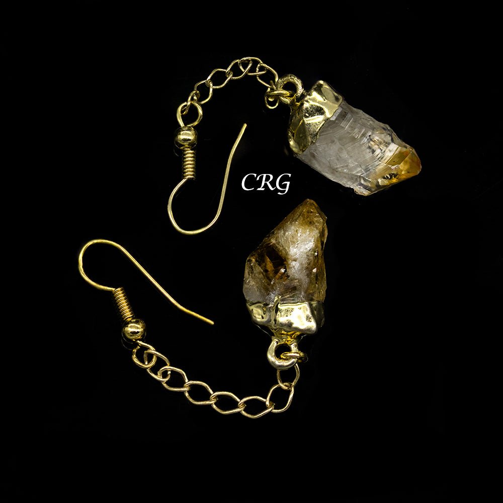 QTY 1 - Citrine Point Earrings with Gold Plated Tops / 1-2" AVG