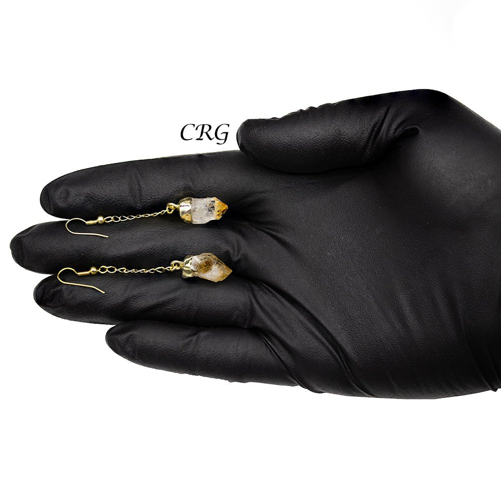 QTY 1 - Citrine Point Earrings with Gold Plated Tops / 1-2" AVG