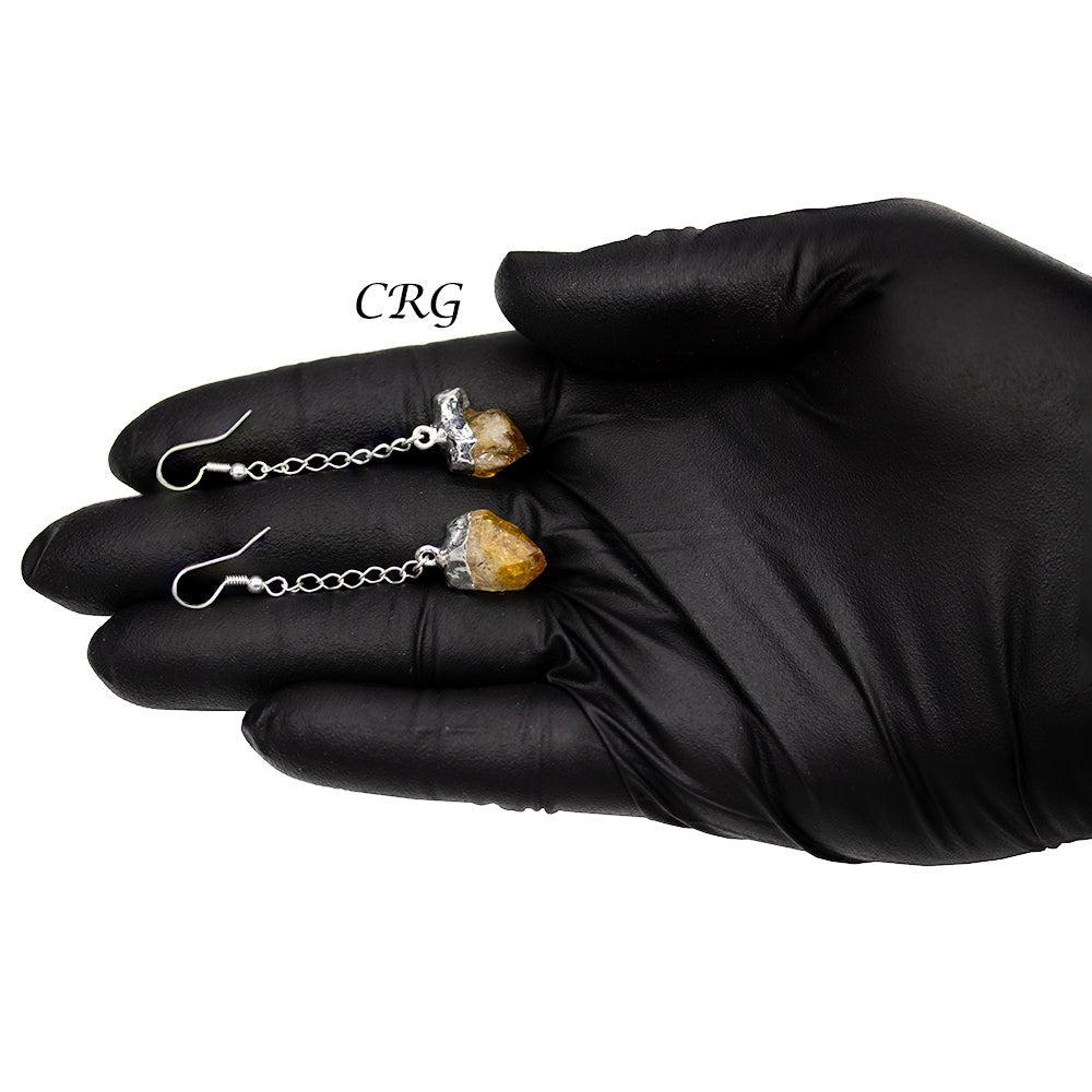 QTY 1 - Citrine Point Earrings with Silver Plated Tops / 1-2" AVG