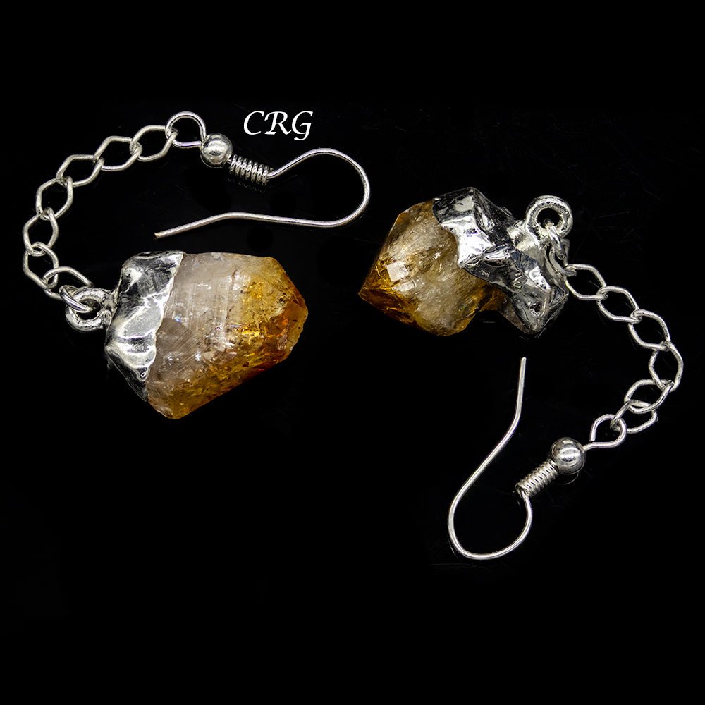 QTY 1 - Citrine Point Earrings with Silver Plated Tops / 1-2" AVG