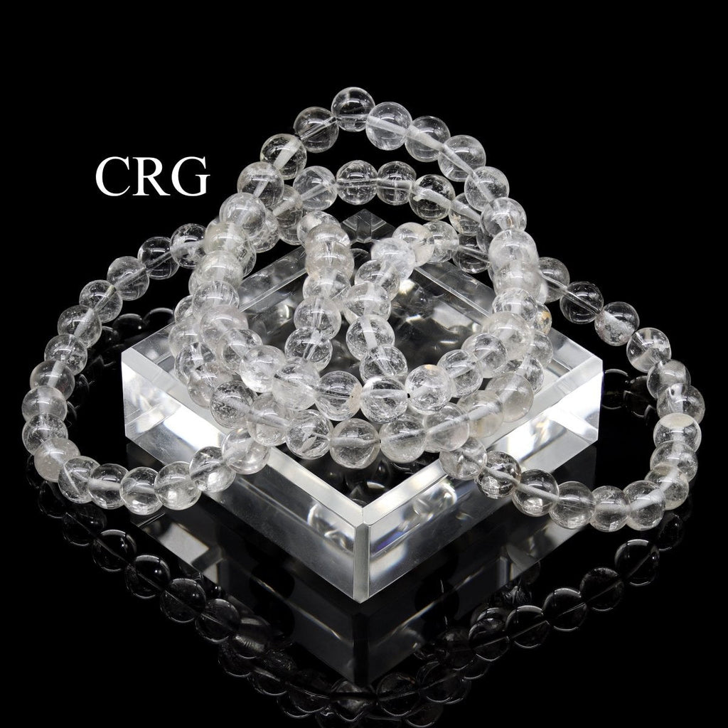 QTY 1 - Clear & Inclusion Quartz Tumbled Bead Stretch Bracelet / 8mm AVG