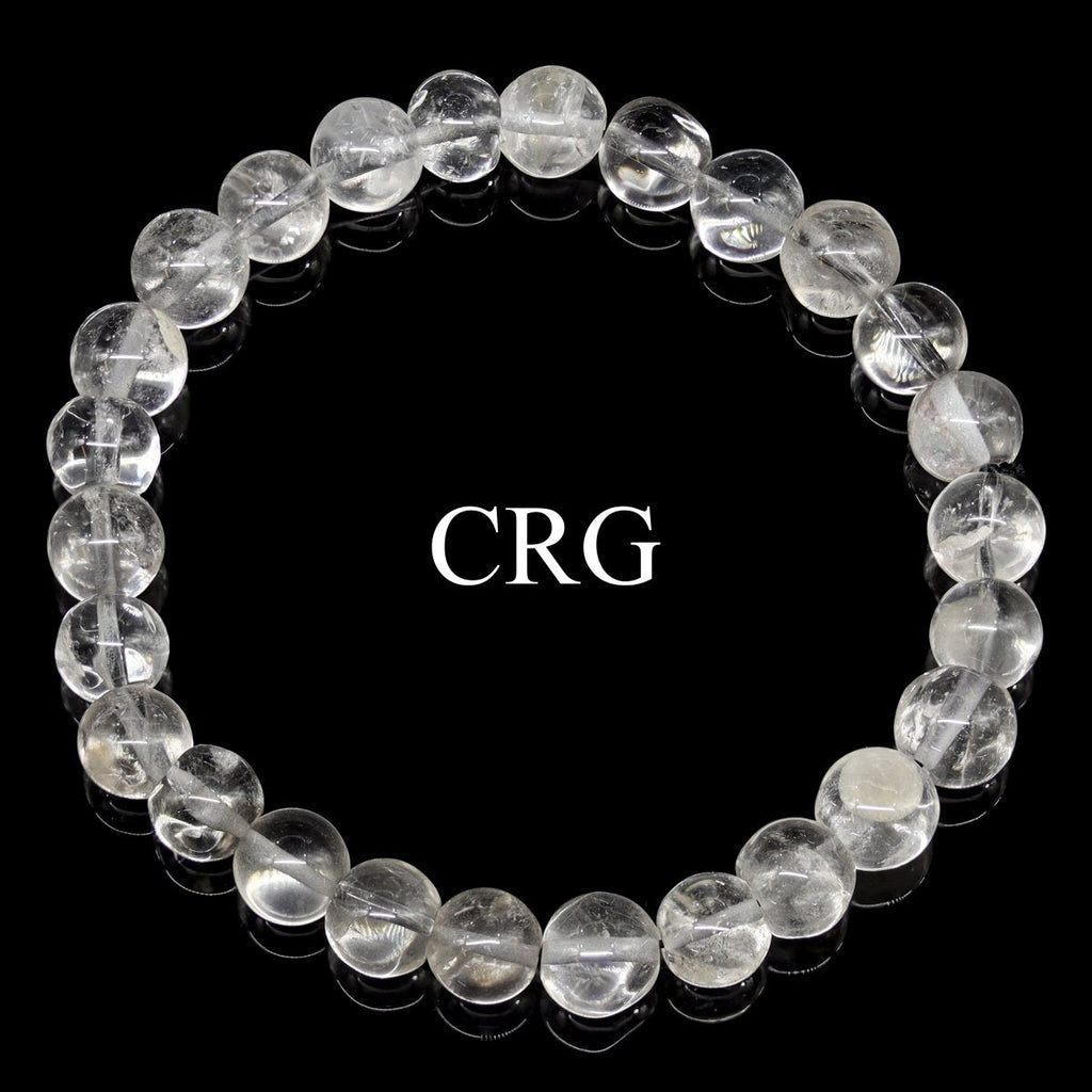 QTY 1 - Clear & Inclusion Quartz Tumbled Bead Stretch Bracelet / 8mm AVG