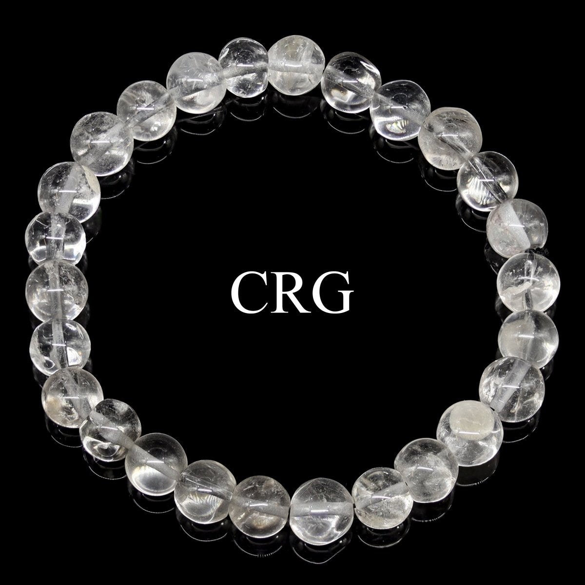 QTY 1 - Clear & Inclusion Quartz Tumbled Bead Stretch Bracelet / 8mm AVG