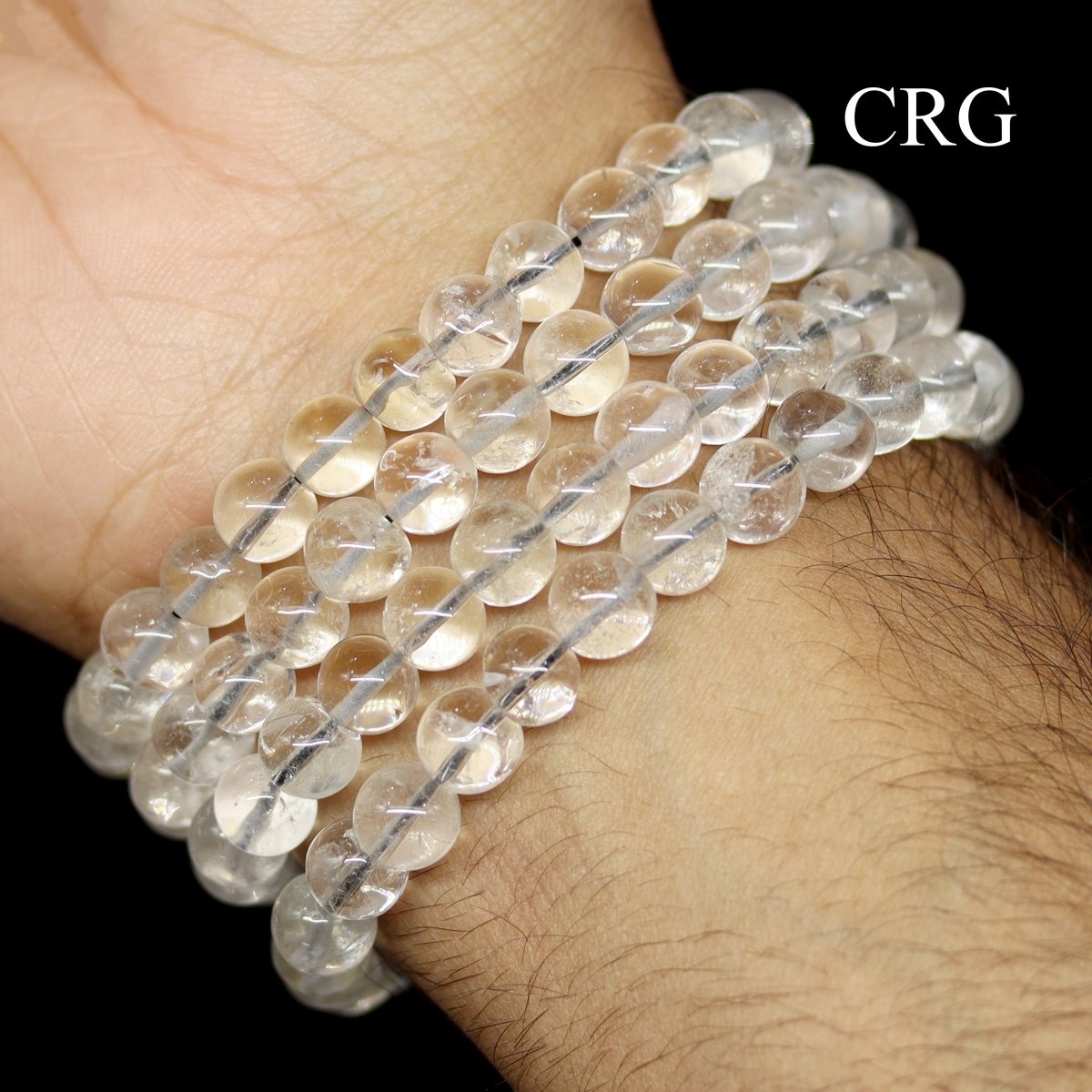 QTY 1 - Clear & Inclusion Quartz Tumbled Bead Stretch Bracelet / 8mm AVG