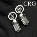 QTY 1 - Clear Quartz Point Earrings with Tree of Life Charm and Silver Plating / 1.25" AVG