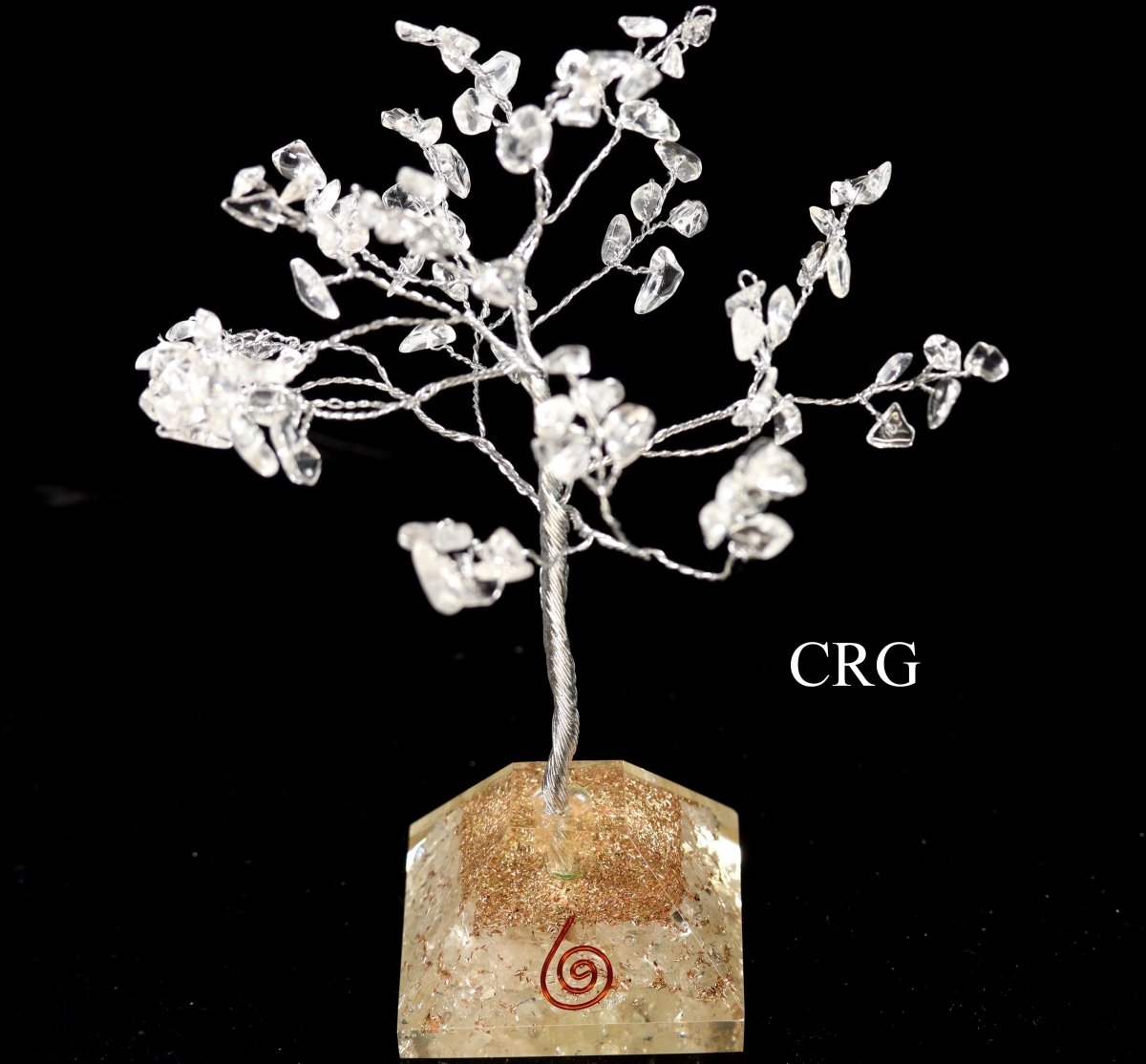QTY 1 - Crystal Quartz 100 Chip Tree with Orgonite Pyramid Base / 7.5" AVG