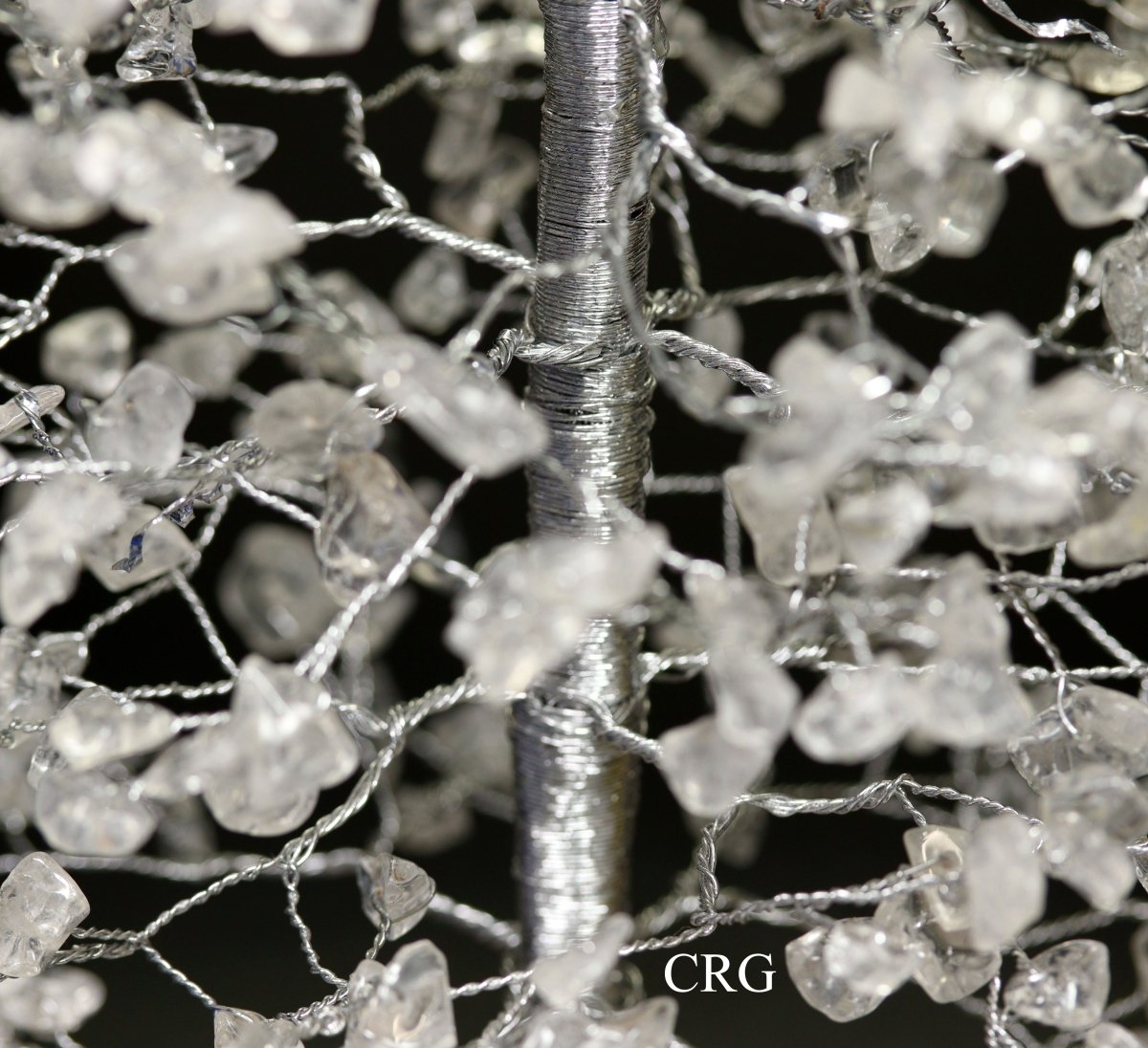 QTY 1 - Crystal Quartz 500 Gem Tree with Wood Base and Silver Wire / 12-13" AVG
