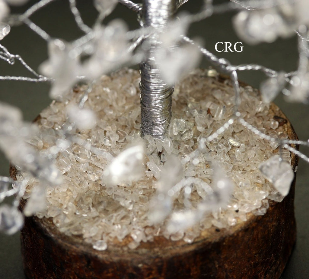 QTY 1 - Crystal Quartz 500 Gem Tree with Wood Base and Silver Wire / 12-13" AVG