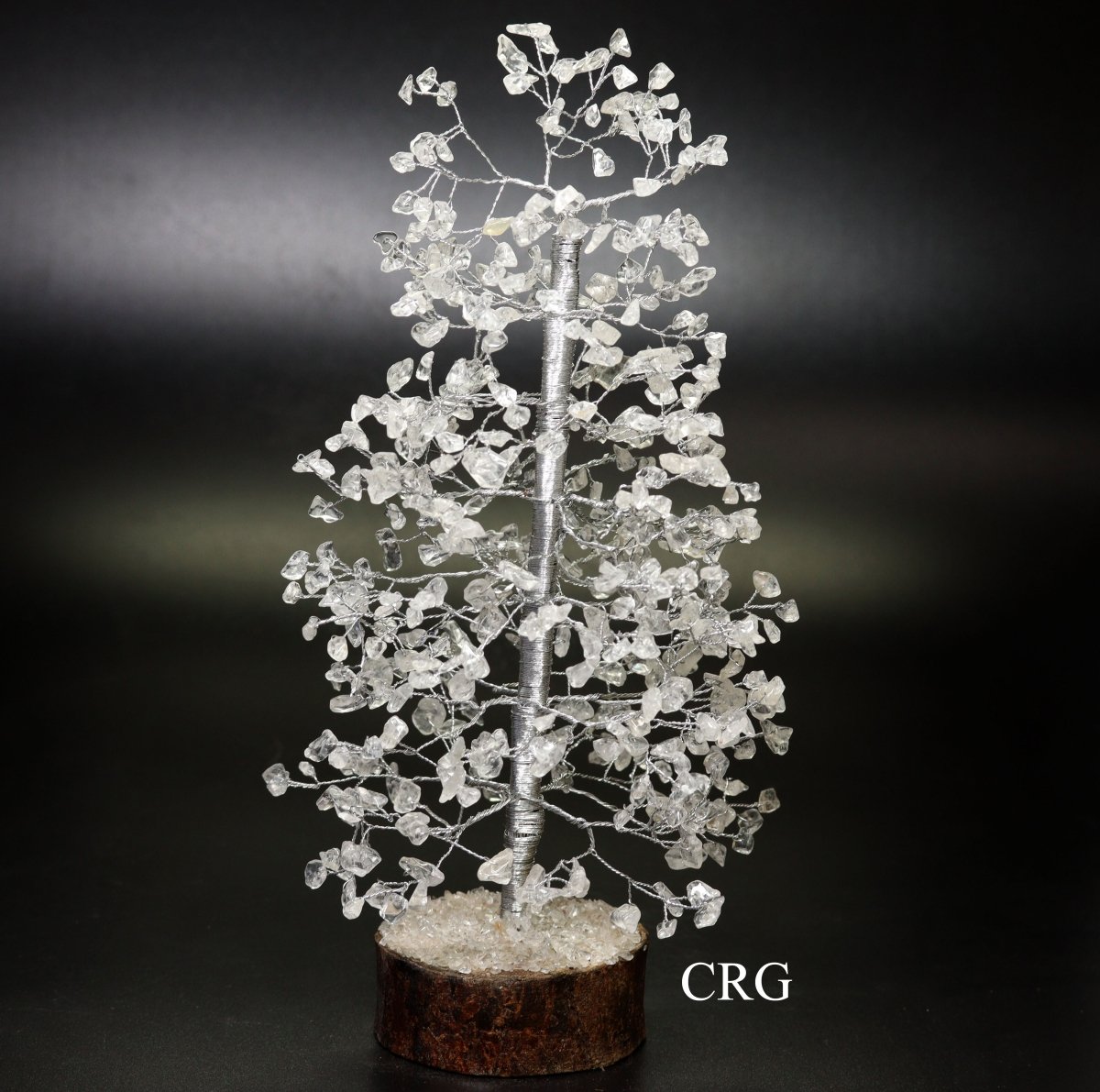QTY 1 - Crystal Quartz 500 Gem Tree with Wood Base and Silver Wire / 12-13" AVG