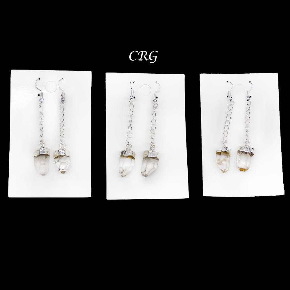QTY 1 - Crystal Quartz Earrings with Silver Plating / 1-2" AVG