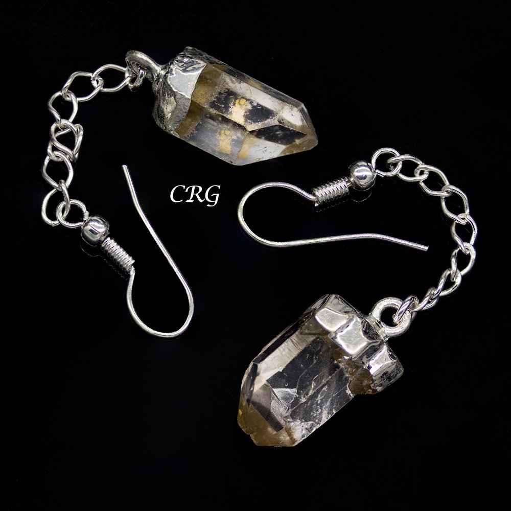 QTY 1 - Crystal Quartz Earrings with Silver Plating / 1-2" AVG