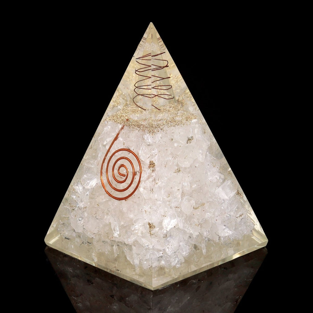 QTY 1 - Crystal Quartz Orgonite Pyramid with Copper / 5" AVG