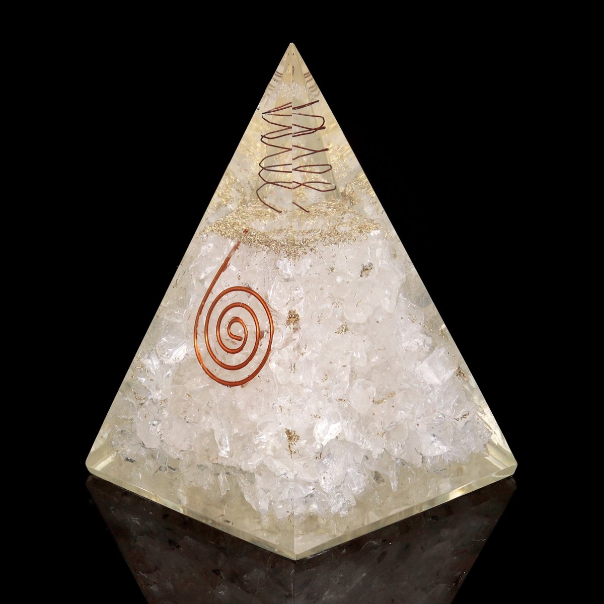QTY 1 - Crystal Quartz Orgonite Pyramid with Copper / 5" AVG