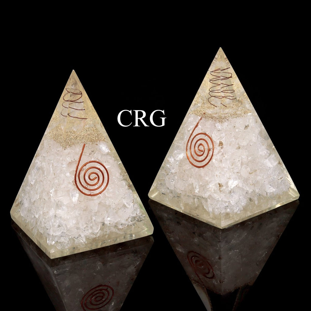 QTY 1 - Crystal Quartz Orgonite Pyramid with Copper / 5" AVG