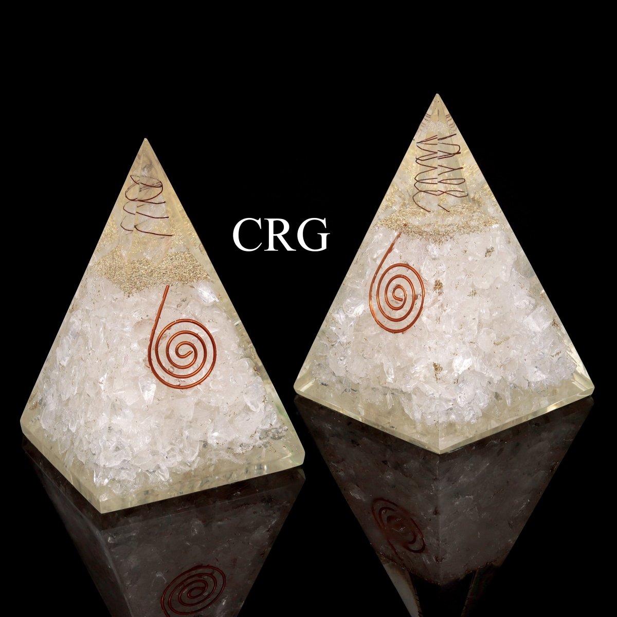 QTY 1 - Crystal Quartz Orgonite Pyramid with Copper / 5" AVG