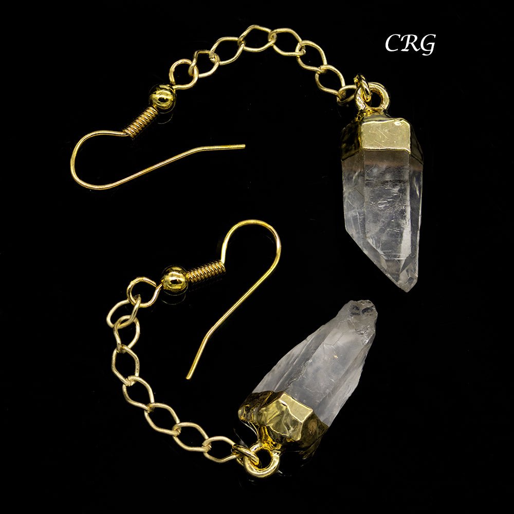 QTY 1 - Crystal Quartz Point Earrings with Gold Plating / 1-2" AVG