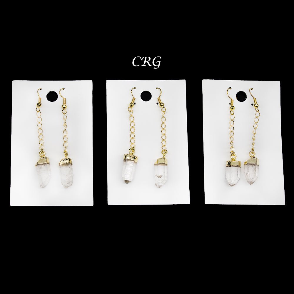 QTY 1 - Crystal Quartz Point Earrings with Gold Plating / 1-2" AVG