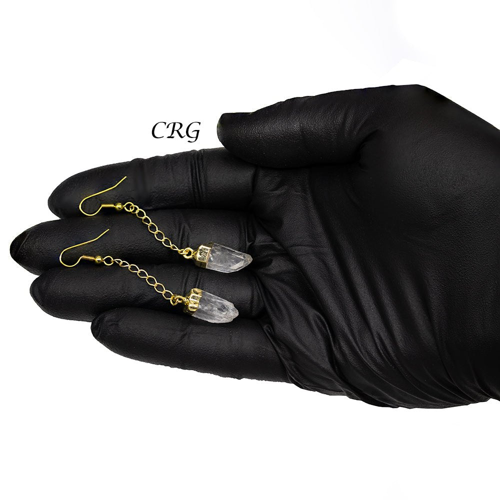 QTY 1 - Crystal Quartz Point Earrings with Gold Plating / 1-2" AVG