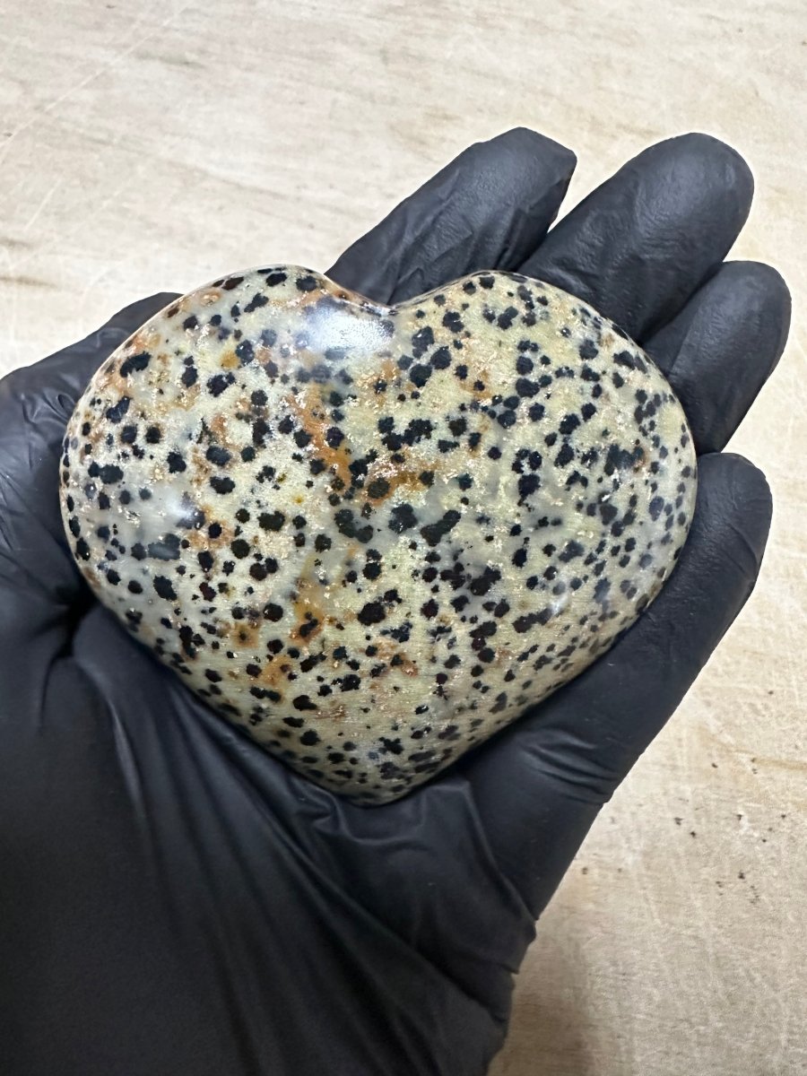QTY 1 - Dalmatian Jasper Puffy Heart / 2-4" AVG