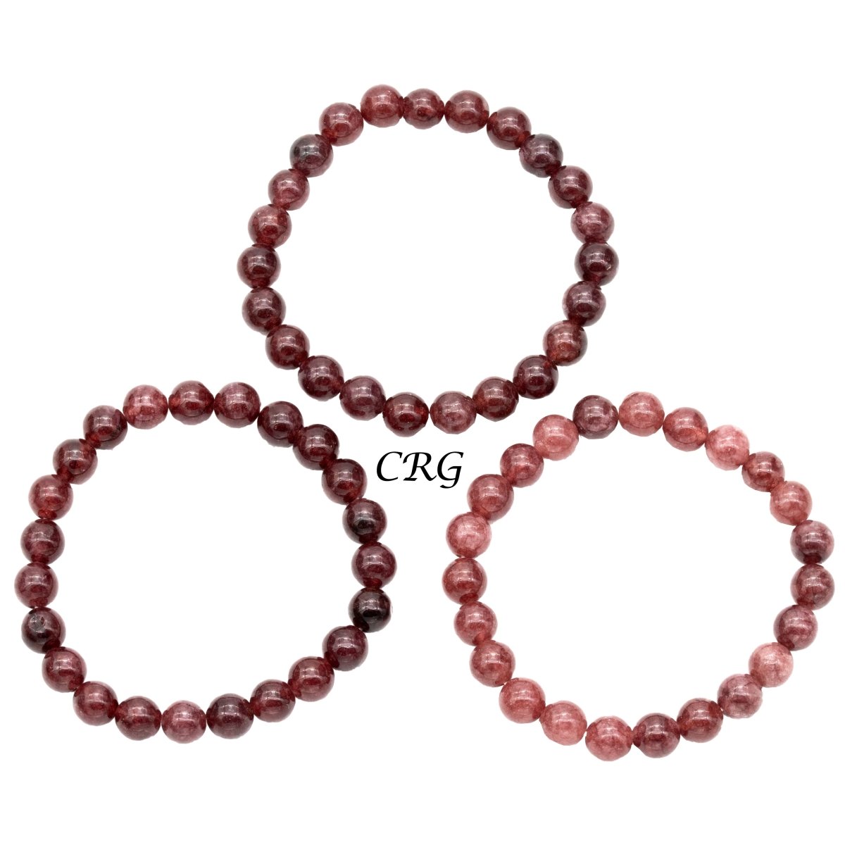 QTY 1 - Dark Strawberry Quartz Tumbled Bead Stretch Bracelet / 8mm AVG