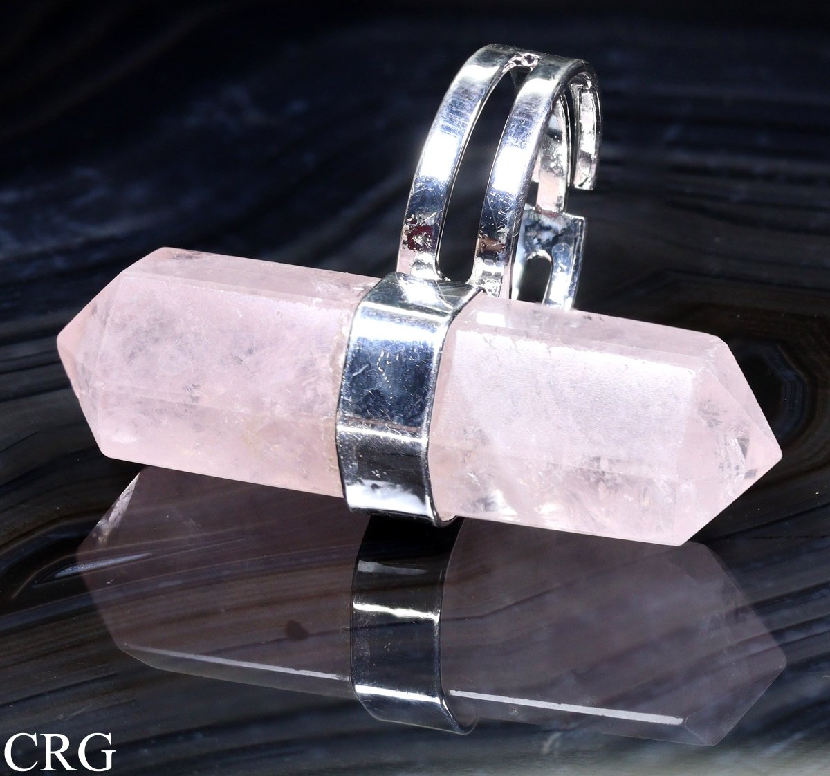 Rose Quartz Adjustable Silver-Plated Ring (1.5 Inches) (1 Piece)