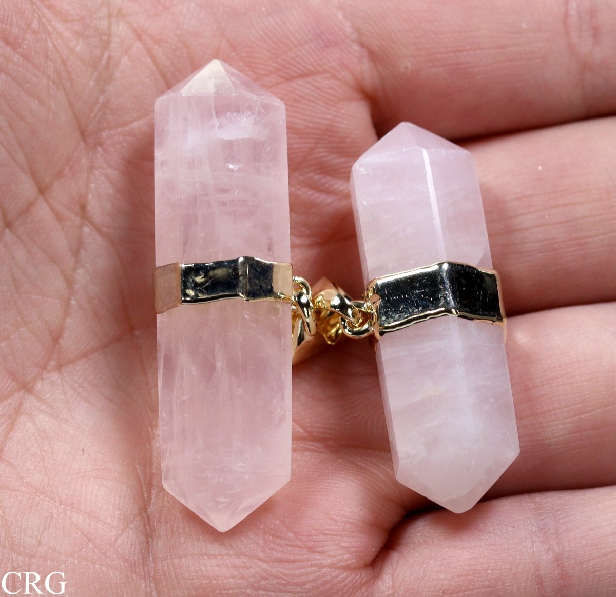 Rose Quartz Double Terminated Point Pendant with Gold Plating (1.5 To 2 Inches) (1 Piece)