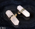Rose Quartz Double Terminated Point Pendant with Gold Plating (1.5 To 2 Inches) (1 Piece)