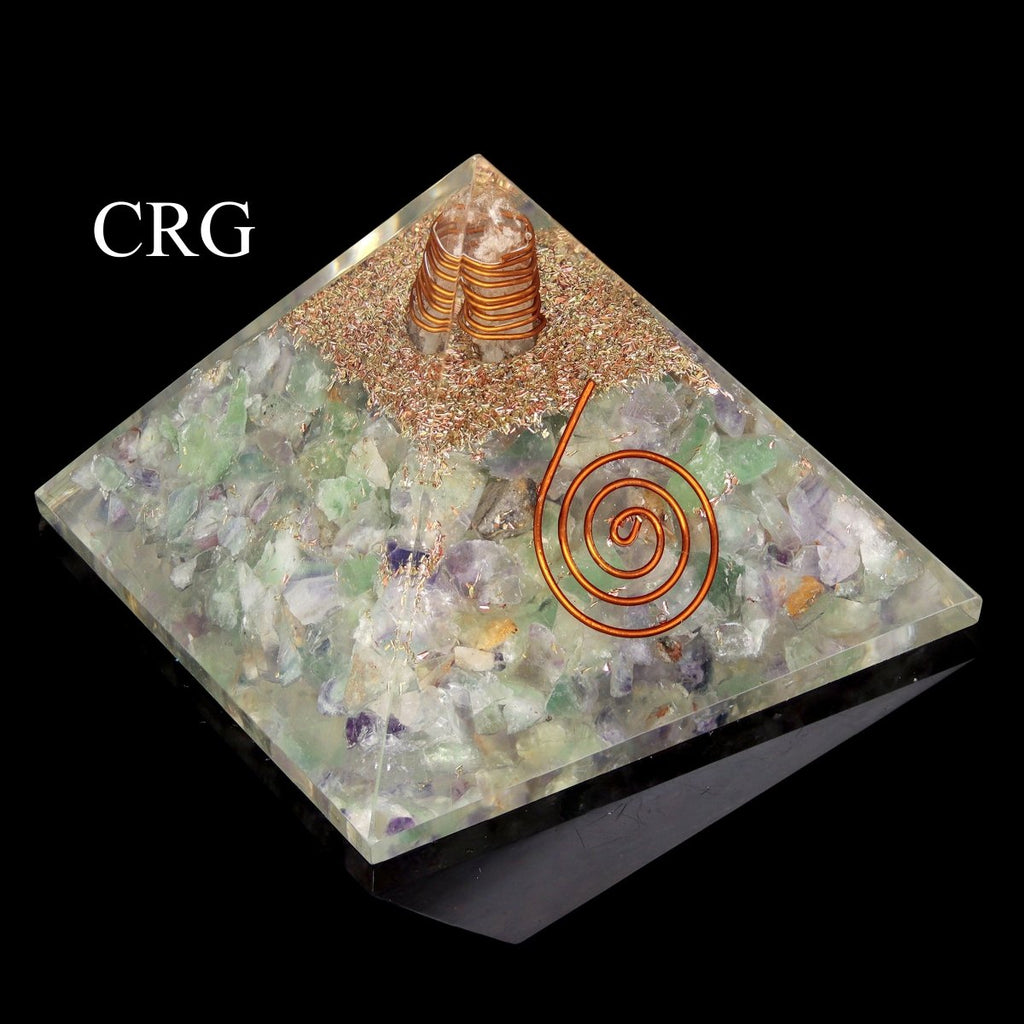 QTY 1 - Fluorite Chip Orgonite Pyramid with Copper / 3" AVG