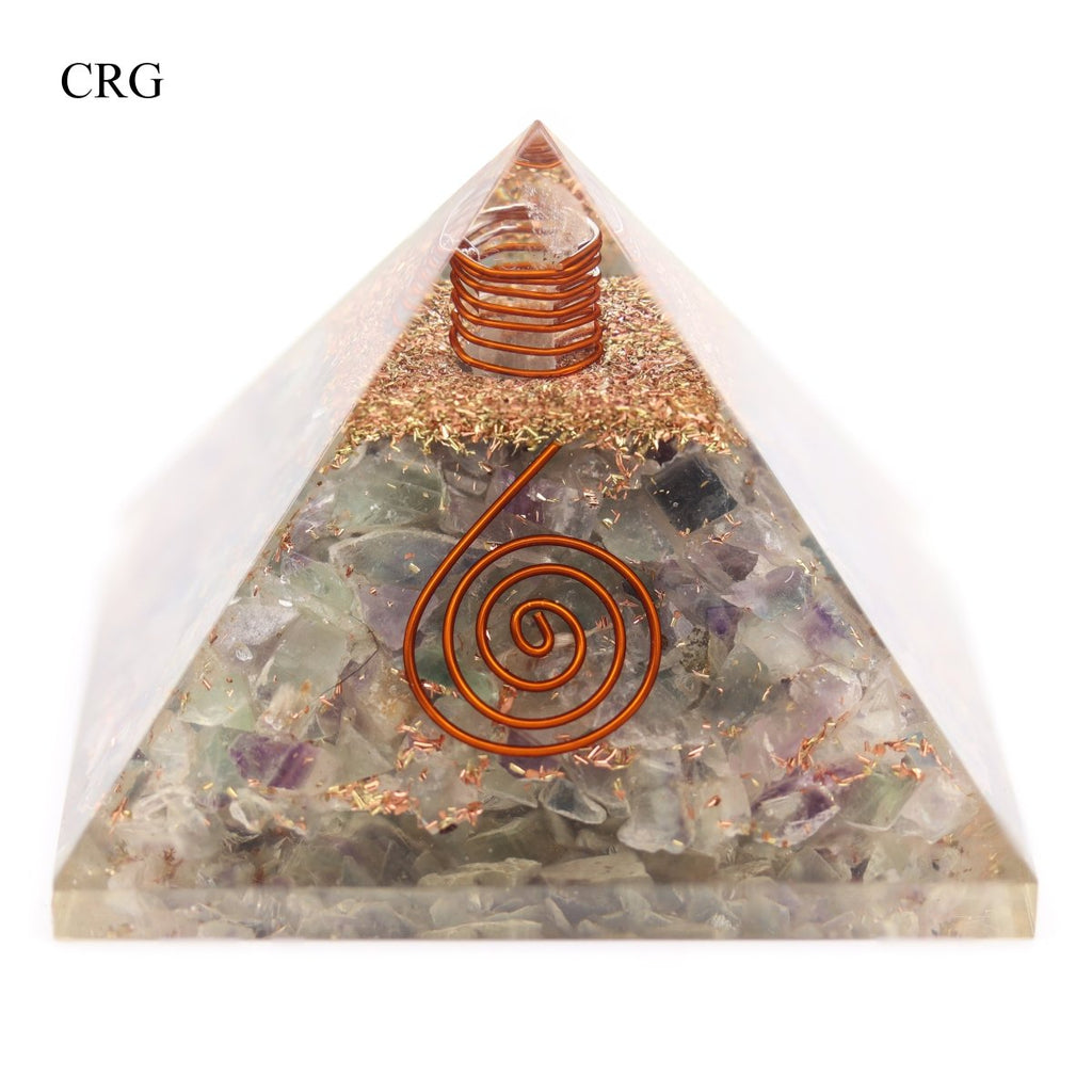 QTY 1 - Fluorite Chip Orgonite Pyramid with Copper / 3" AVG