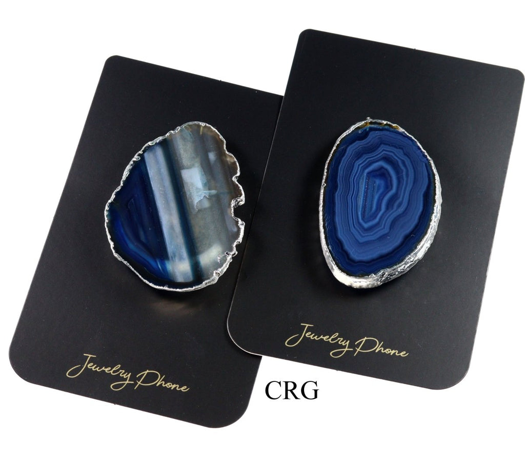 Qty 1 - Freeform Silver Plated BLUE Agate Phone Grip