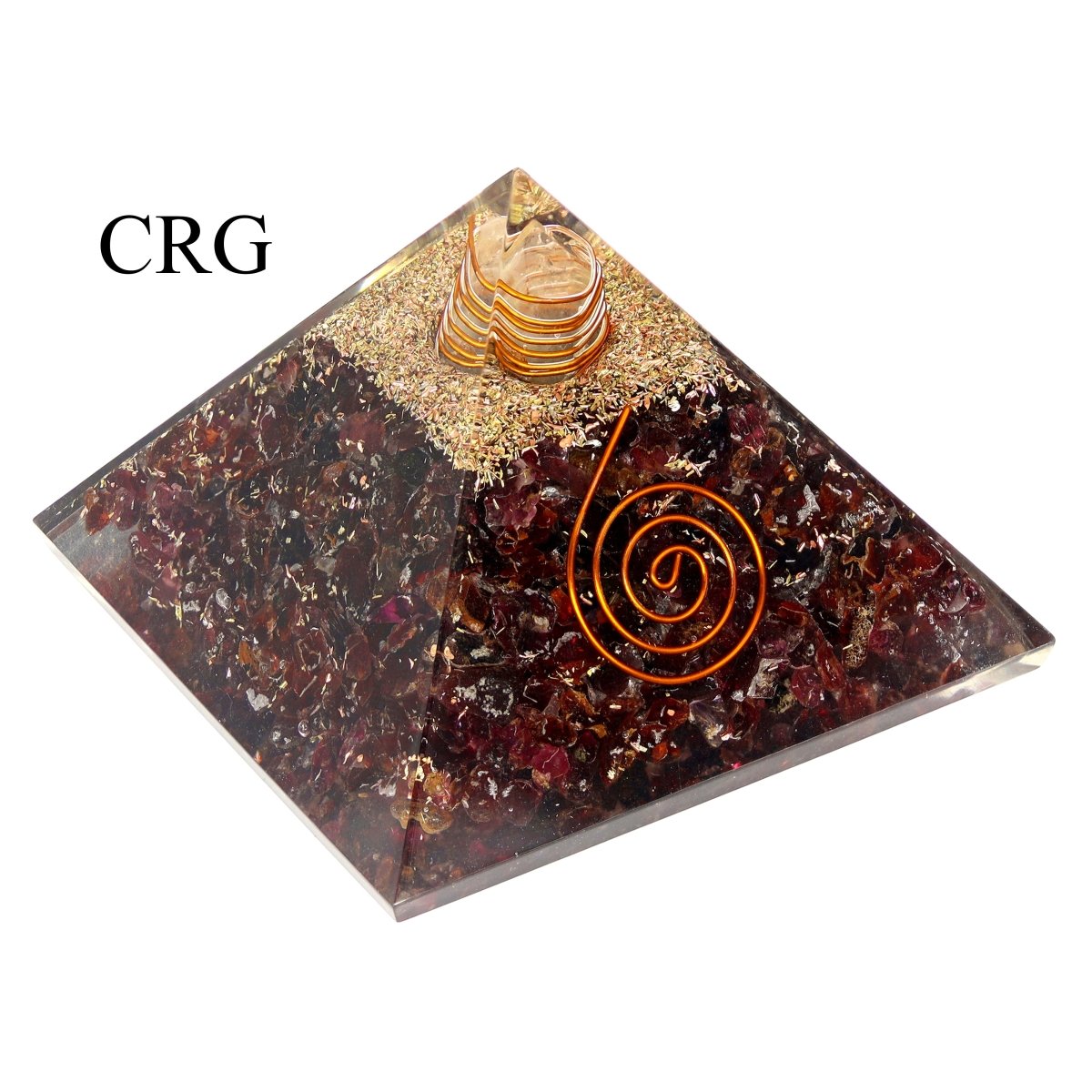 QTY 1 - Garnet Chip Orgonite Pyramid with Copper / 3" AVG