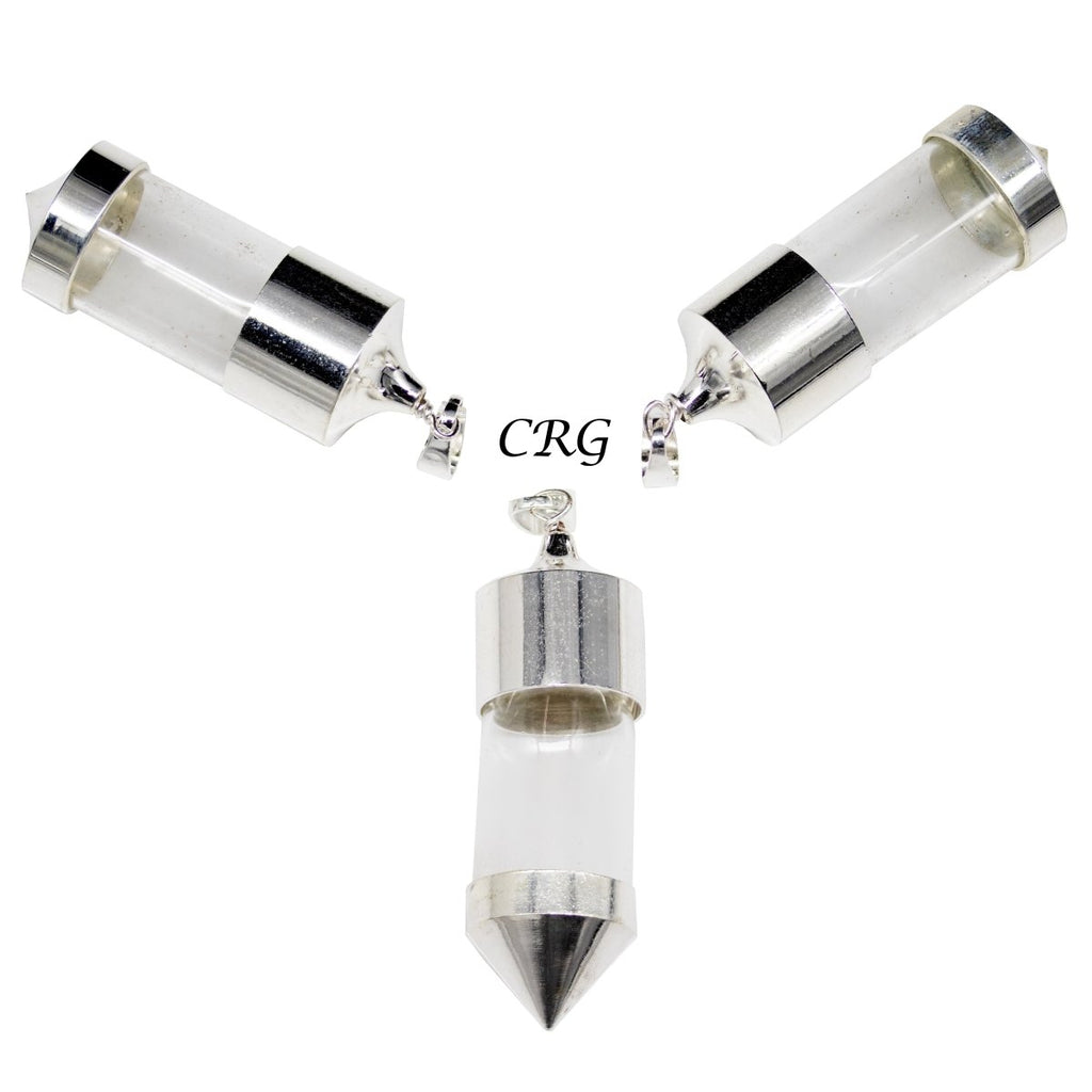 QTY 1  - Glass Bottle Pendant w/ Silver Ends