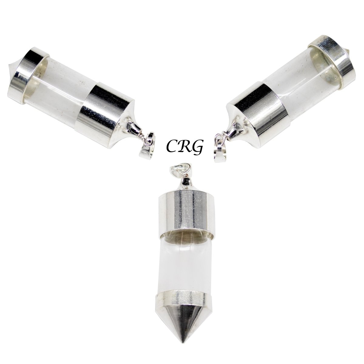 QTY 1  - Glass Bottle Pendant w/ Silver Ends