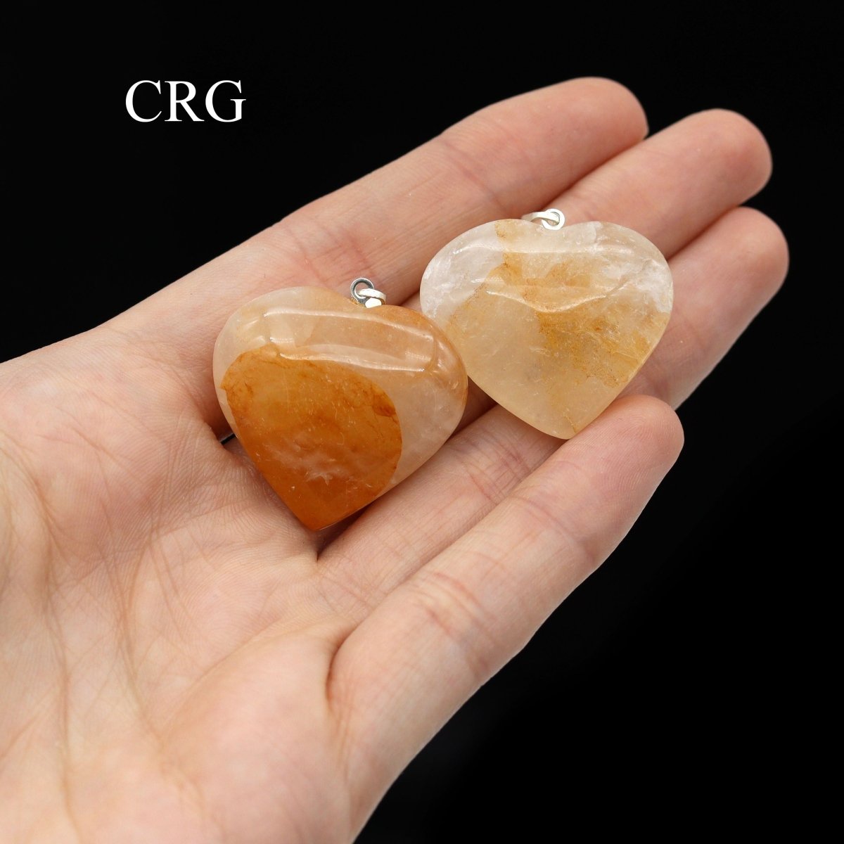 QTY 1 - Golden Healer Quartz Heart Pendant w/ Silver Bail
