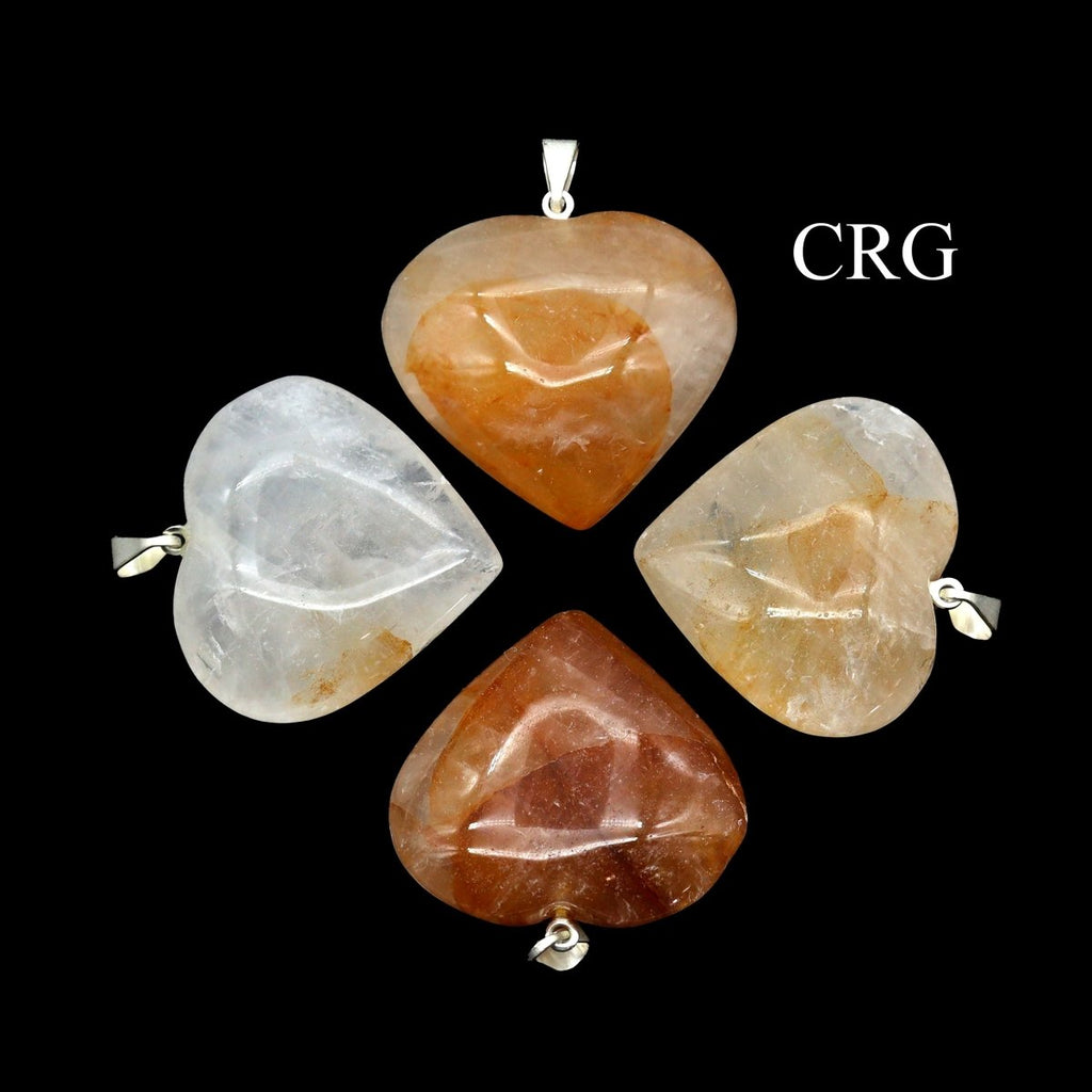 QTY 1 - Golden Healer Quartz Heart Pendant w/ Silver Bail