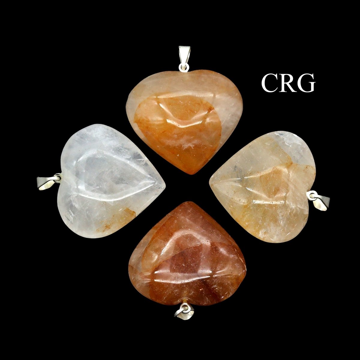 QTY 1 - Golden Healer Quartz Heart Pendant w/ Silver Bail