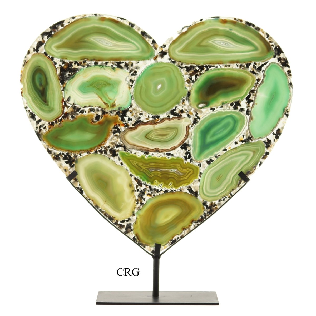 Green Agate Resin Heart on Metal Stand 10 to 12 inches