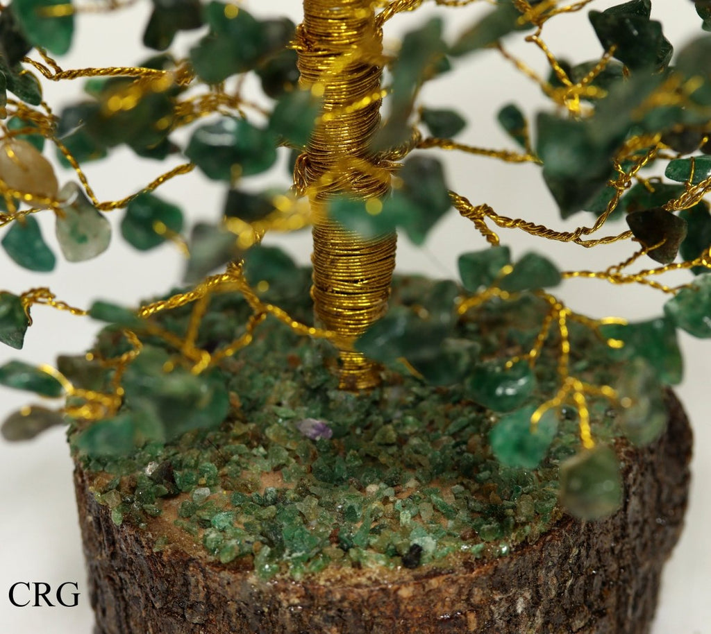 QTY 1 - Green Aventurine 500 Gem Tree with Wood Base and Gold Wire / 12-13" AVG