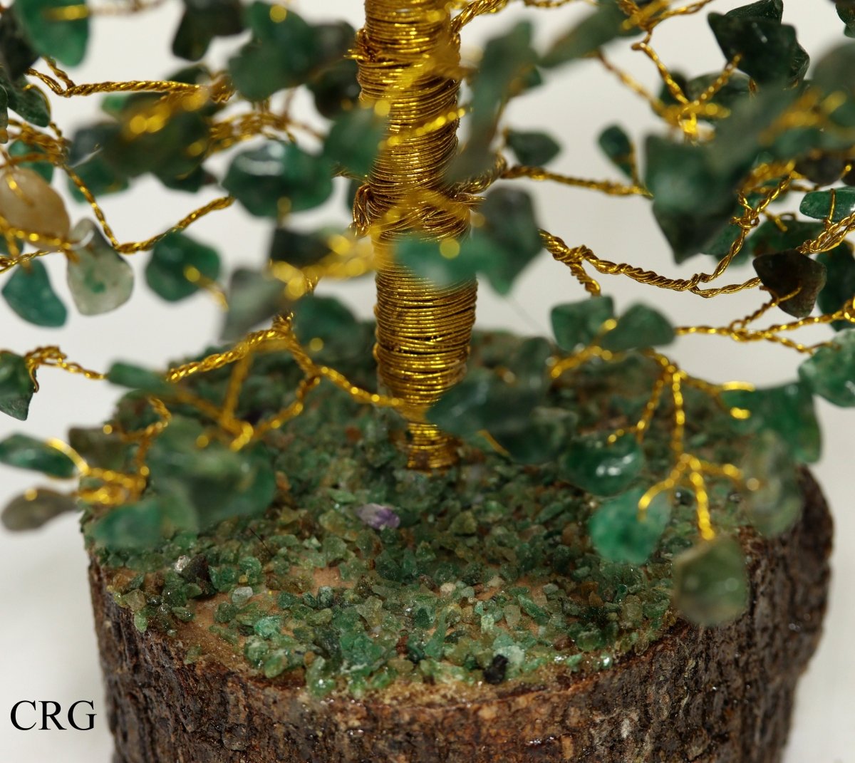 QTY 1 - Green Aventurine 500 Gem Tree with Wood Base and Gold Wire / 12-13" AVG