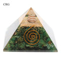 QTY 1 - Green Aventurine Chip Orgonite Pyramid with Copper / 3" AVG