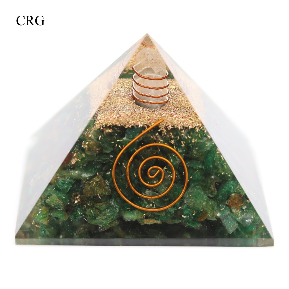 QTY 1 - Green Aventurine Chip Orgonite Pyramid with Copper / 3" AVG