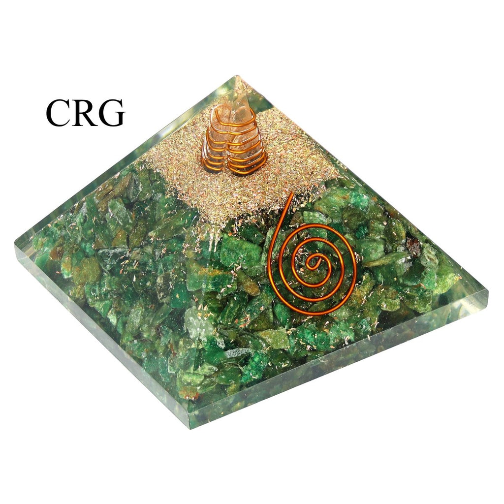QTY 1 - Green Aventurine Chip Orgonite Pyramid with Copper / 3" AVG