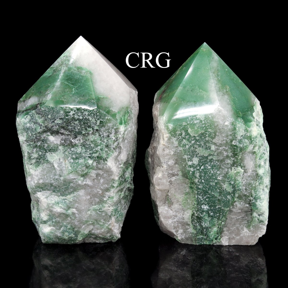 QTY 1 - Green & White Quartz Top-Polished Point Lamp - CORD AND BULB INCLUDED
