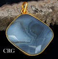 QTY 1 - Grey Agate Faceted Square Pendants with Gold Plating / 1.5" AVG