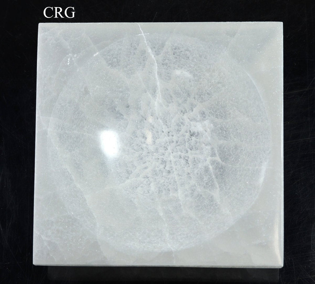 Hand Carved Square Selenite Bowl 15 cm (1 Piece)