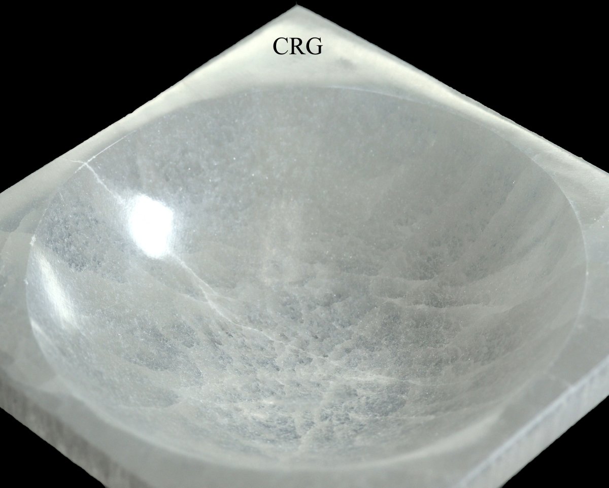 Hand Carved Square Selenite Bowl 15 cm (1 Piece)