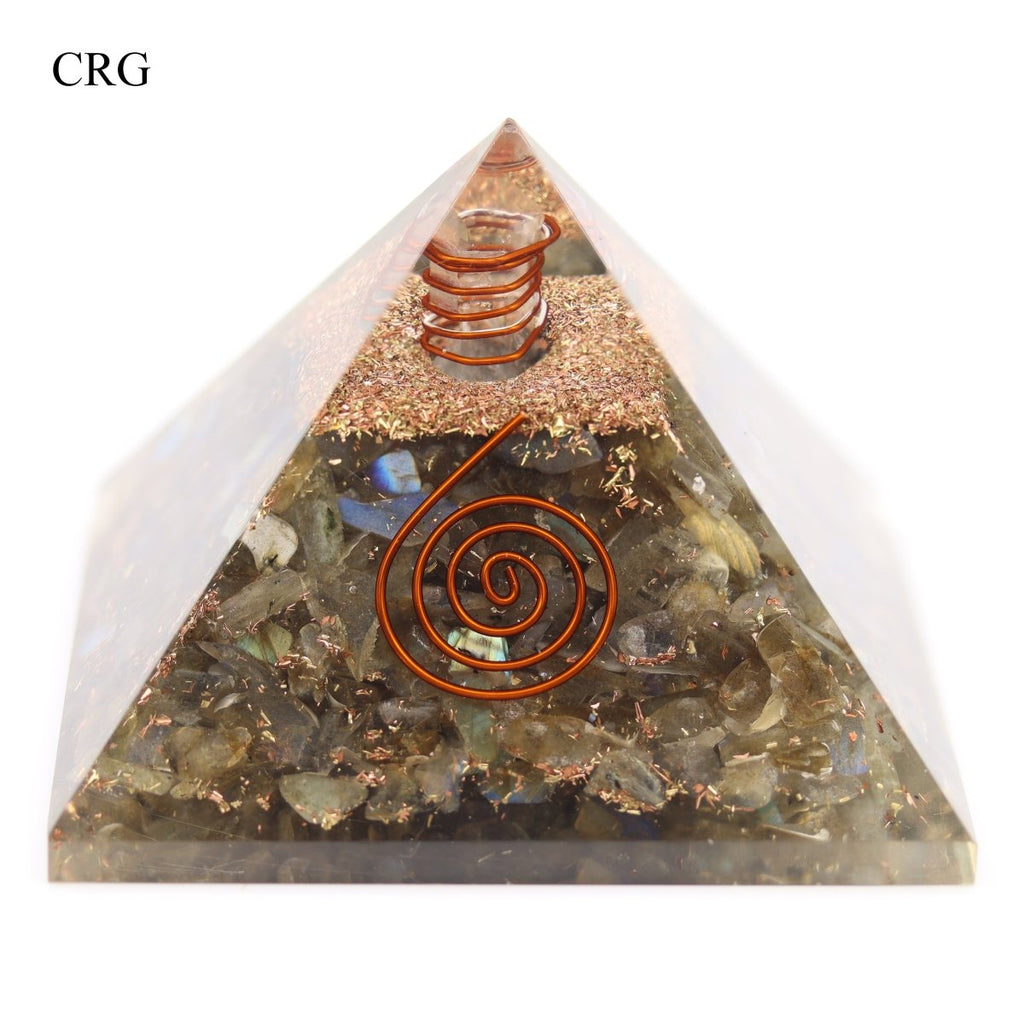 QTY 1 - Labradorite Chip Orgonite Pyramid with Copper / 3" AVG